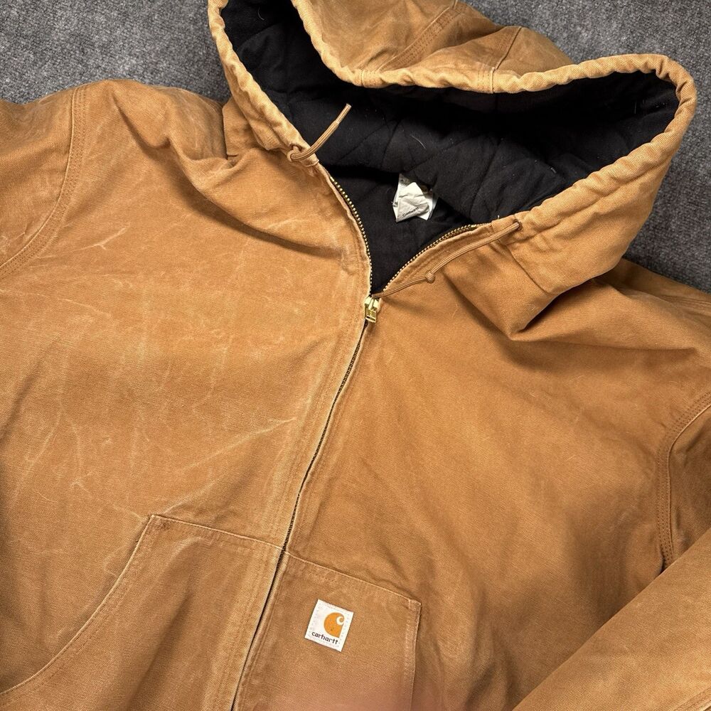 Vintage Carhartt Mens Size 3XL J140 BRN Canvas Hooded Duck Workwear Jacket